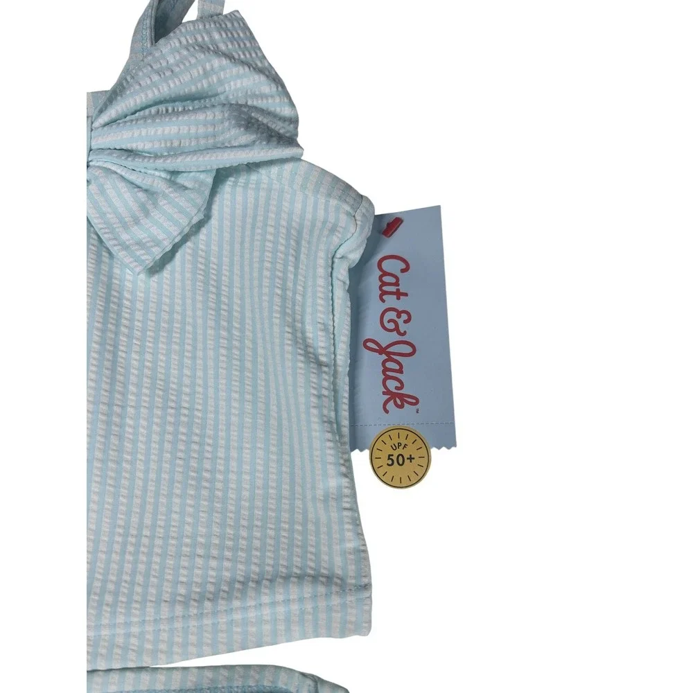 Cat & Jack Toddler Girls 2-Piece Tankini Swim Set 12M UPF‎ 50+ Turquoise & White